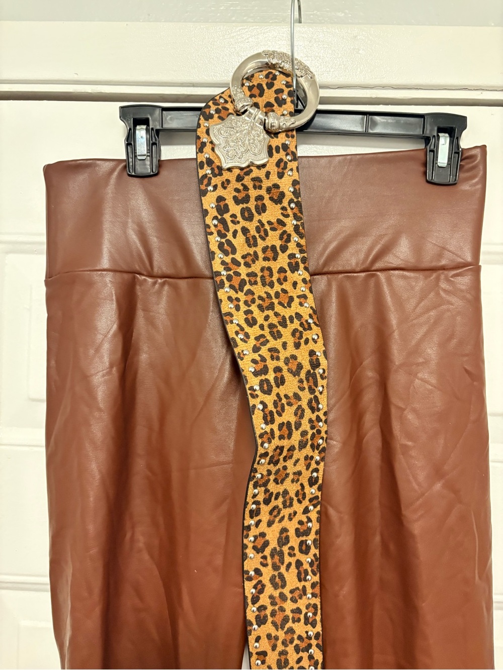 Leopard Print Wide Leather Keychain Belt - Brown/Leopard